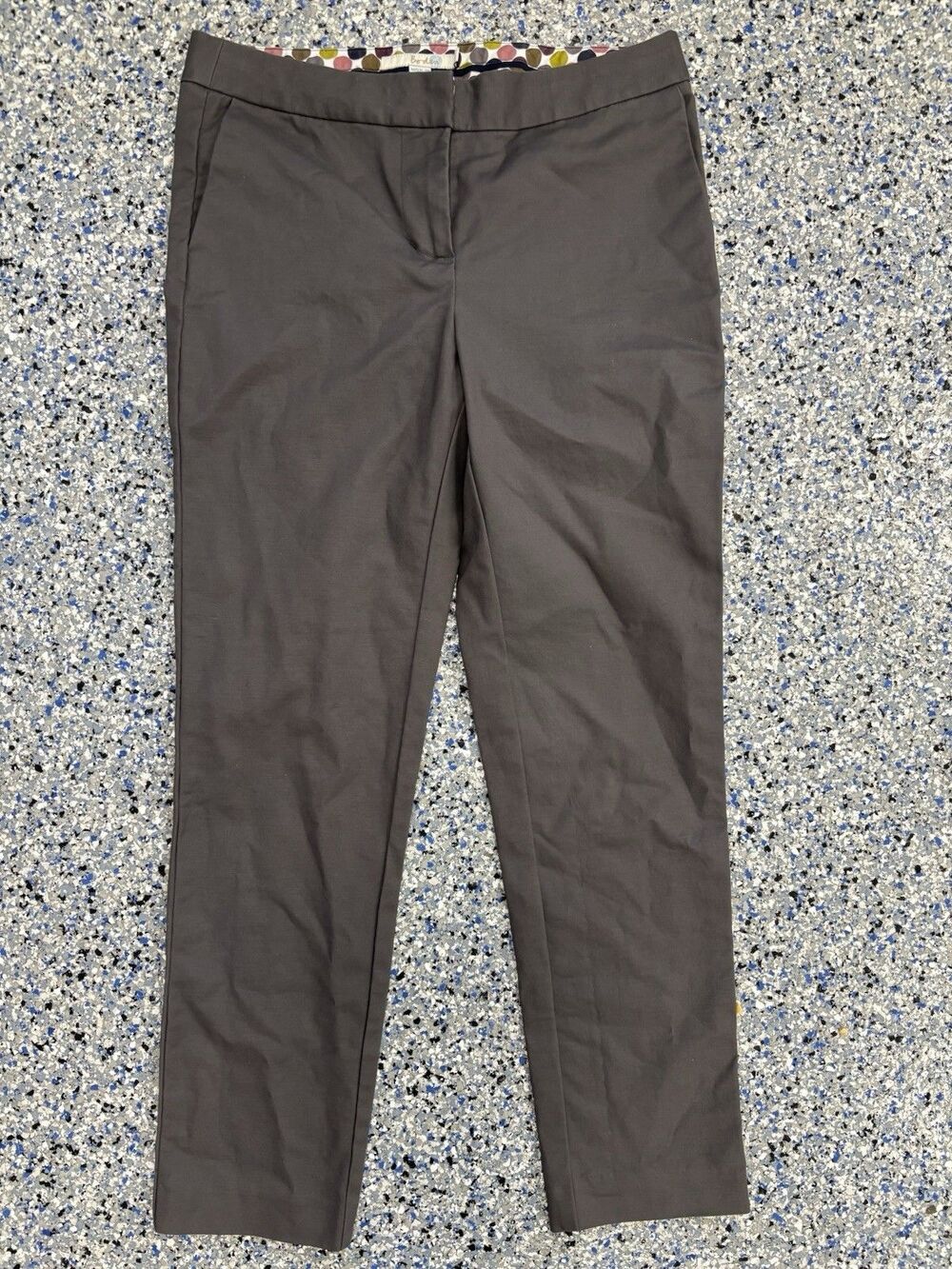Gray Boden Women's Tailored Trousers W/  Colorful Patterned Waist Lining Size 10